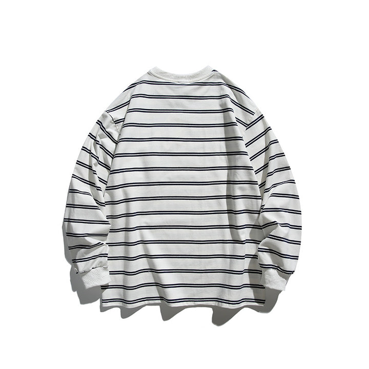 Unisex Oversize Long Sleeve with maritime stripe pattern and functional zippered chest pocket Mune Fashion