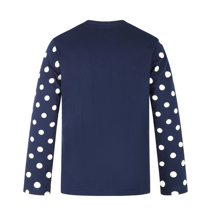Ladies Long Sleeve Statement Shirt with Polka Dot Sleeves and Number Print Mune Fashion