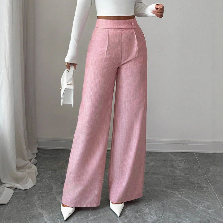 Women's High-Waisted Palazzo Pants with Asymmetric Button Placket and Pleat Detail