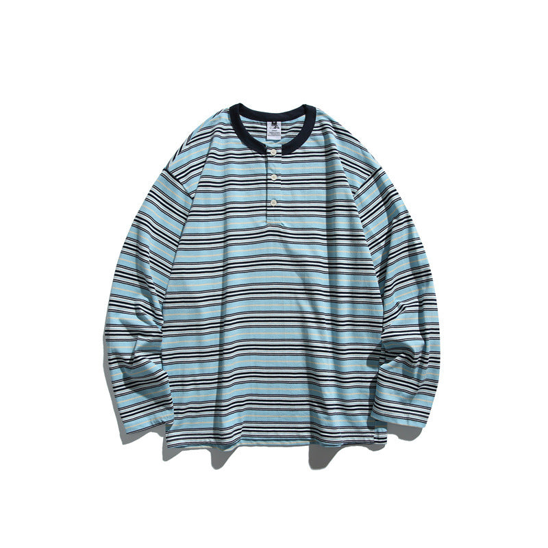 Unisex Striped Long Sleeve Henley Shirt in Oversized Relaxed Fit Mune Fashion