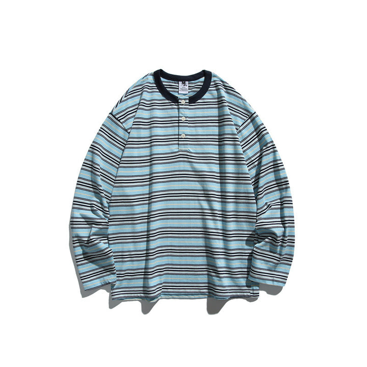 Unisex Striped Long Sleeve Henley Shirt in Oversized Relaxed Fit Mune Fashion
