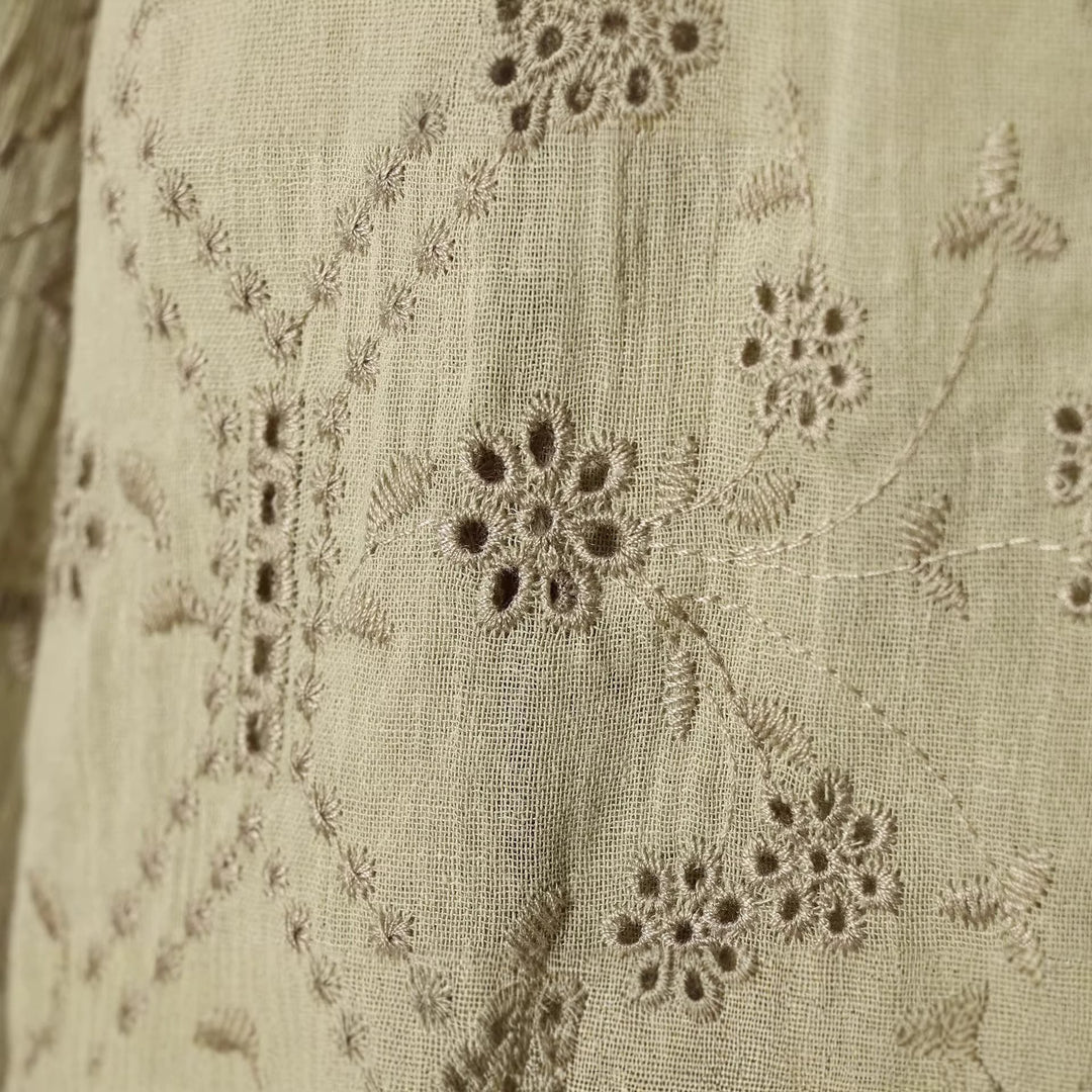 Women's Broderie-Anglaise Shirt Blouse in Oversize Cut with Balloon Sleeves Mune Fashion
