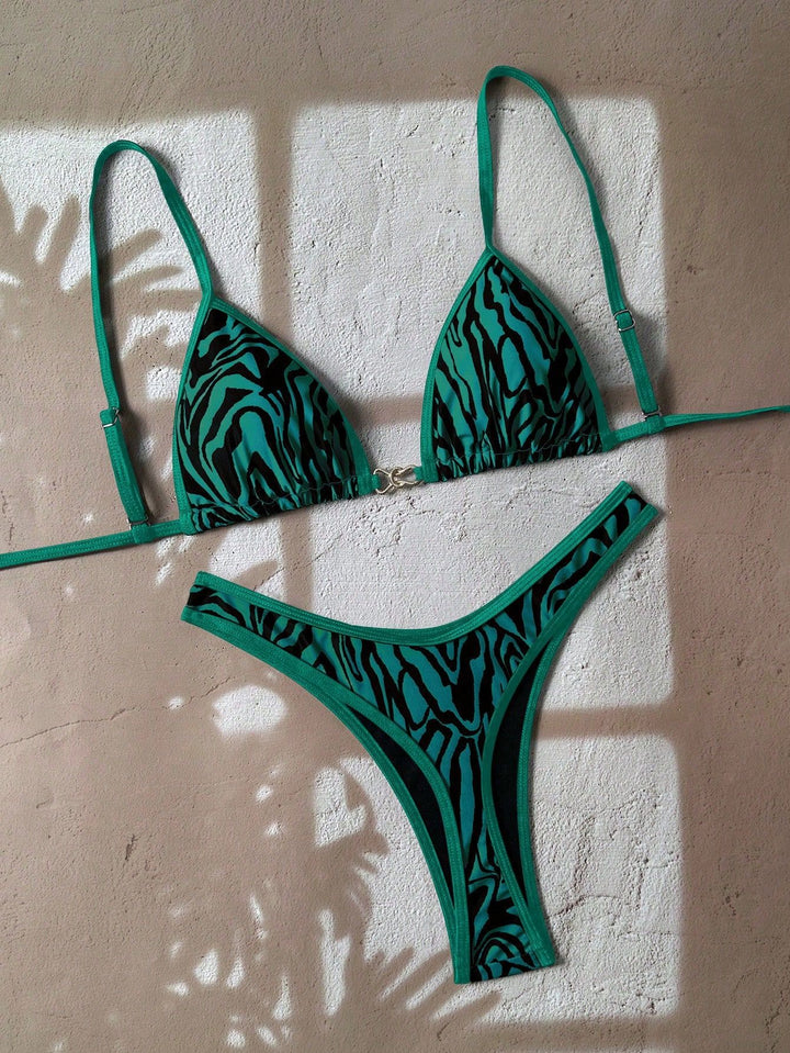 Ladies adjustable triangle bikini with floral trim Mune Fashion