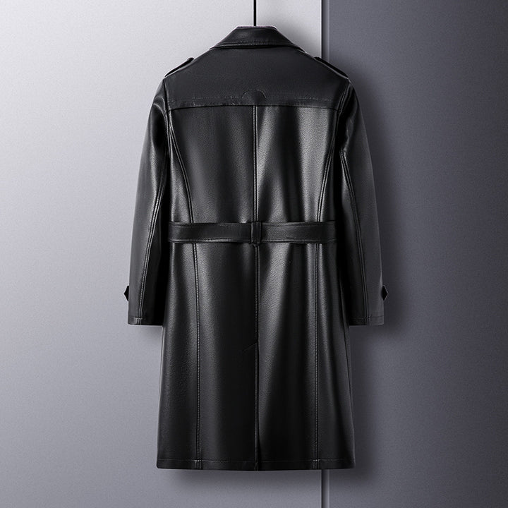 Men's Modern Faux Leather Trench Coat Mune Fashion