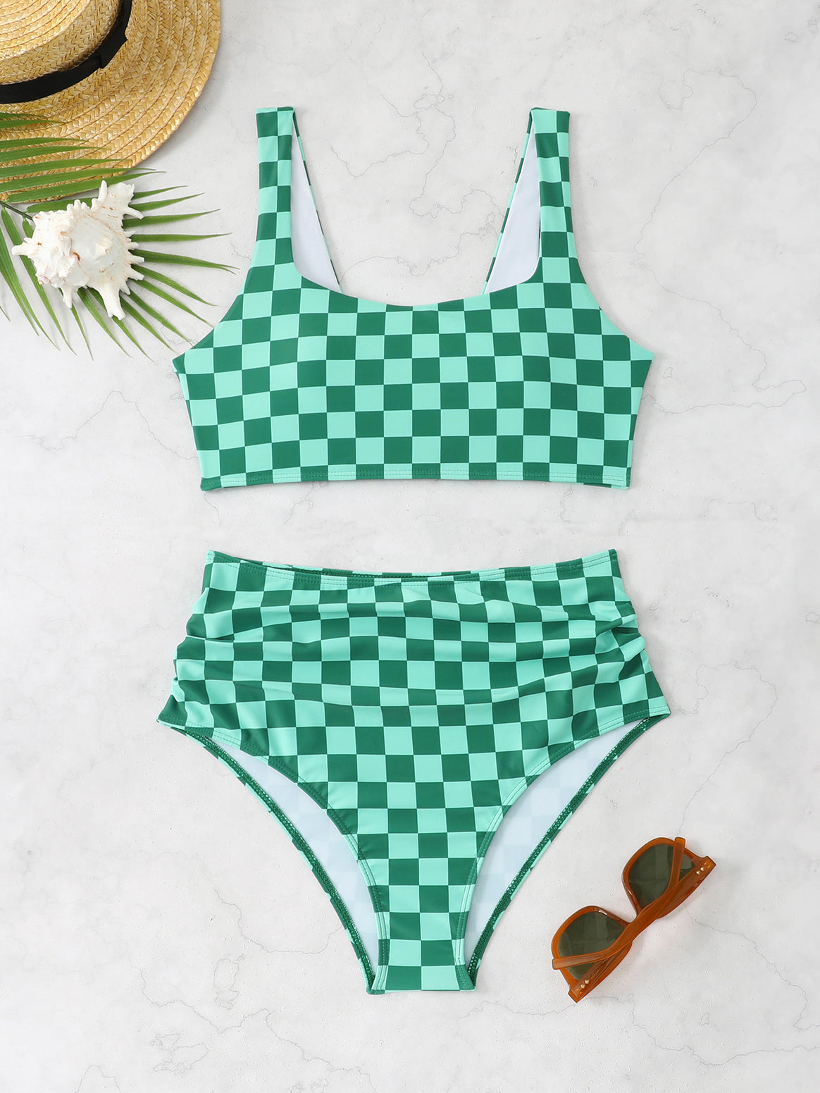 Women's bikini set with stylish check pattern and high waist Mune Fashion