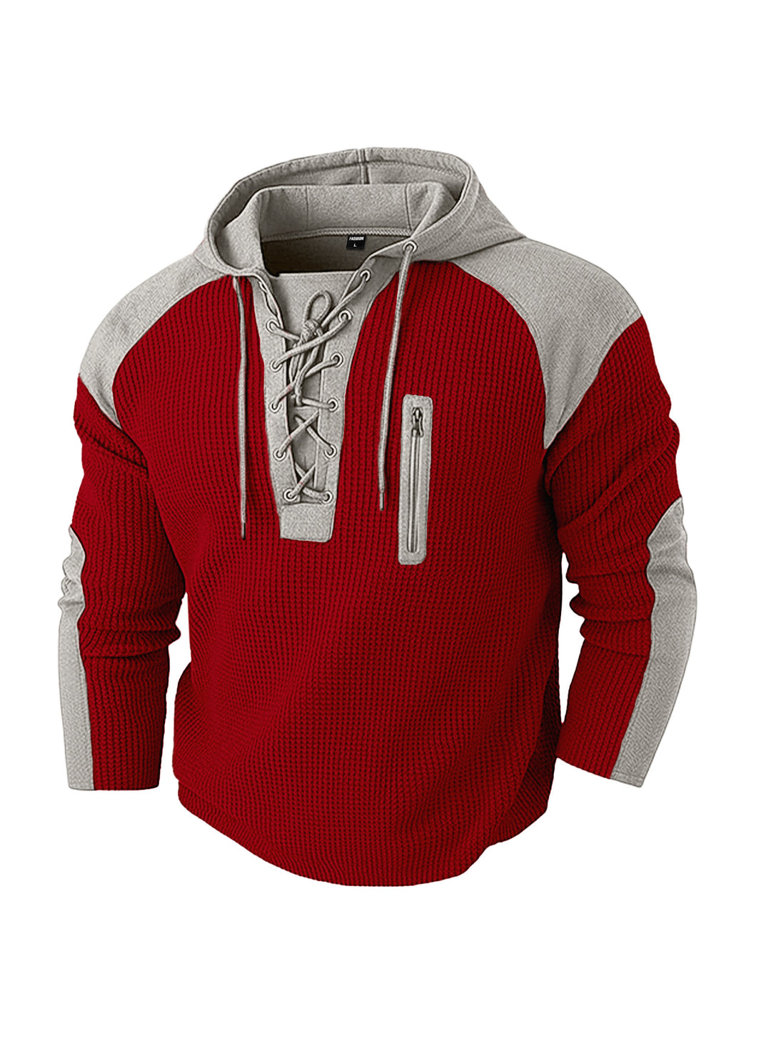 Men's hoodie with lacing trim and vertical zipper chest pocket Mune Fashion