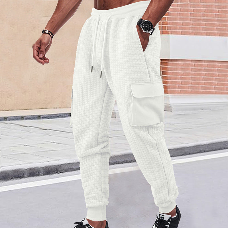 Men's quilted cargo jogging pants with waffle texture, drawstring waist and patch flap pockets Mune Fashion