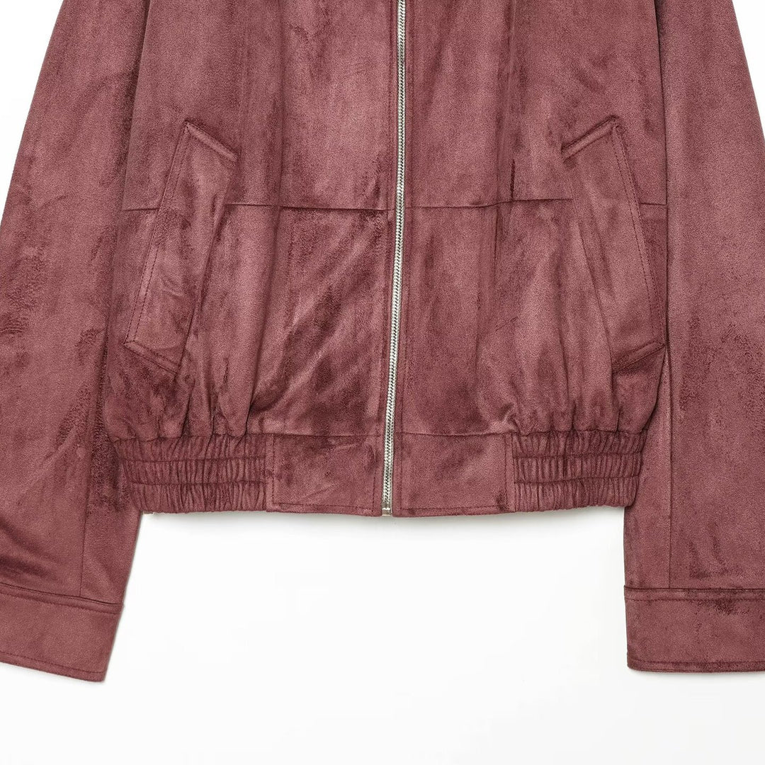 Ladies short jacket in bomber style made of suede look with high standing collar and kangaroo pockets Mune Fashion