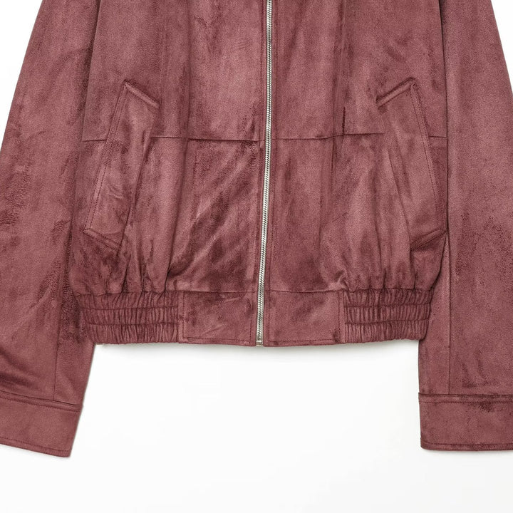 Ladies short jacket in bomber style made of suede look with high standing collar and kangaroo pockets Mune Fashion