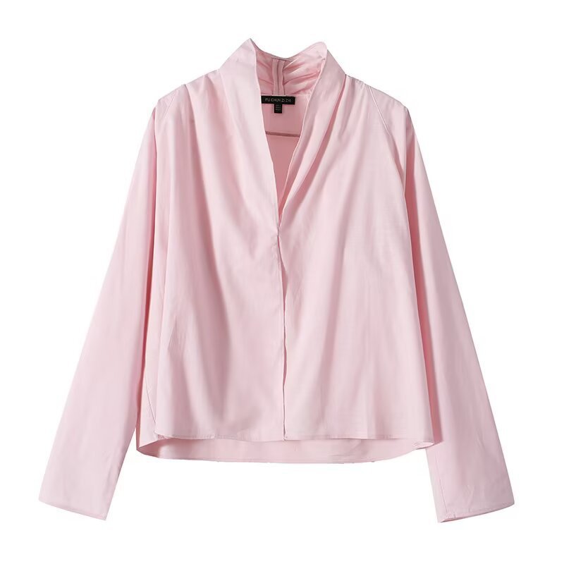 Women's Lightweight Viscose Blouse with Open Shawl Collar and Boxy Silhouette Mune Fashion