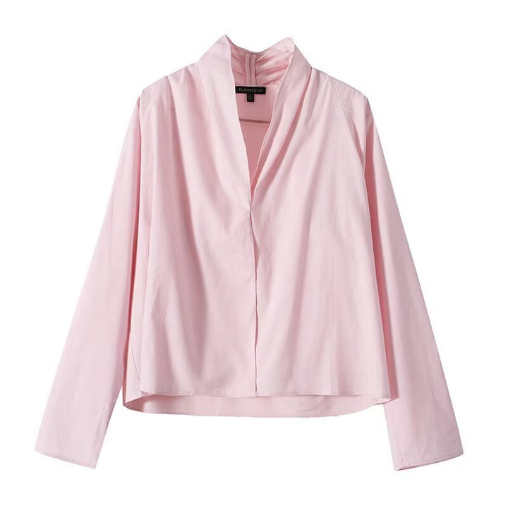 Women's Lightweight Viscose Blouse with Open Shawl Collar and Boxy Silhouette Mune Fashion