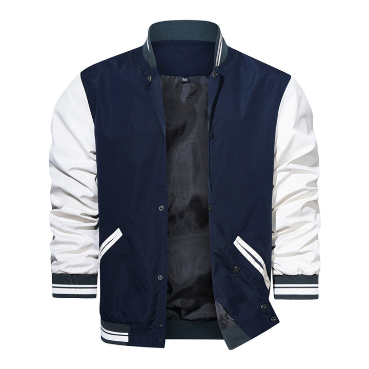 Men's College Bomber Jacket in Varsity Style with Contrast Sleeves, Snap Front and Ribbed Cuffs Mune Fashion