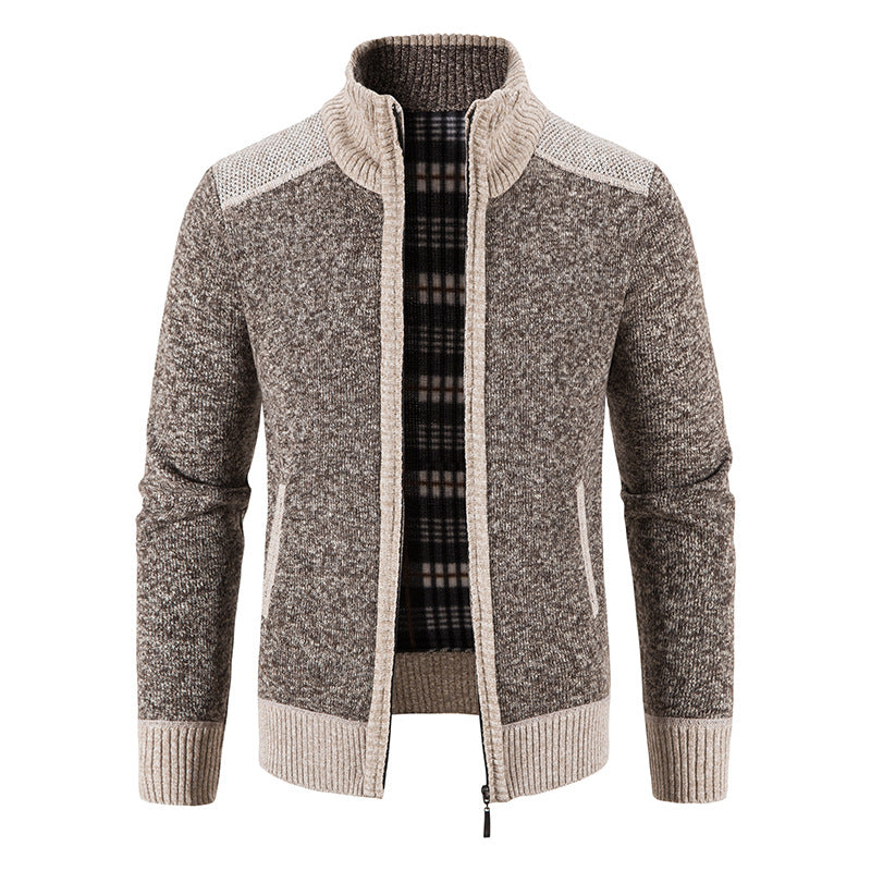 Men's padded zip-up cardigan with stand-up collar, warming checked fleece interior and ribbed cuffs Mune Fashion