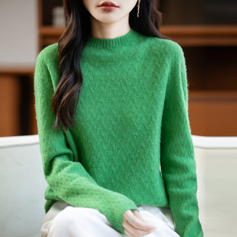 Women's Soft Fine Knit Sweater with Short Mock Neck, Light Mohair Look and Relaxed Silhouette Mune Fashion