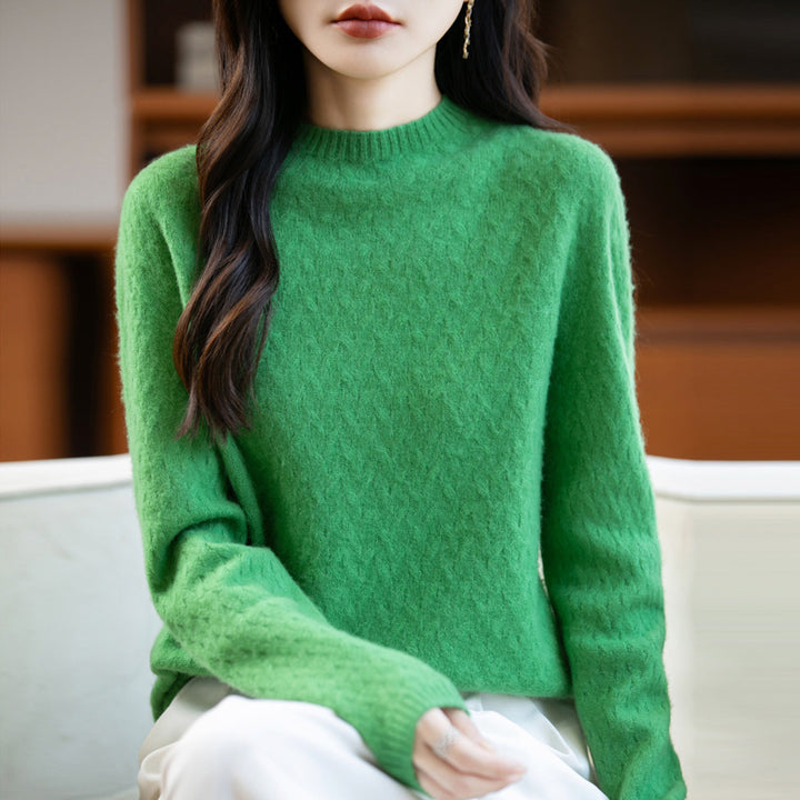 Women's Soft Fine Knit Sweater with Short Mock Neck, Light Mohair Look and Relaxed Silhouette Mune Fashion