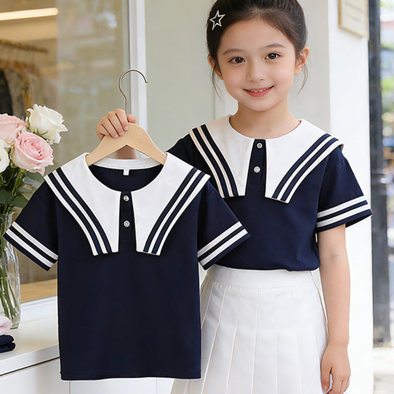 Girls' sailor T-shirt with striped collar and button details Mune Fashion
