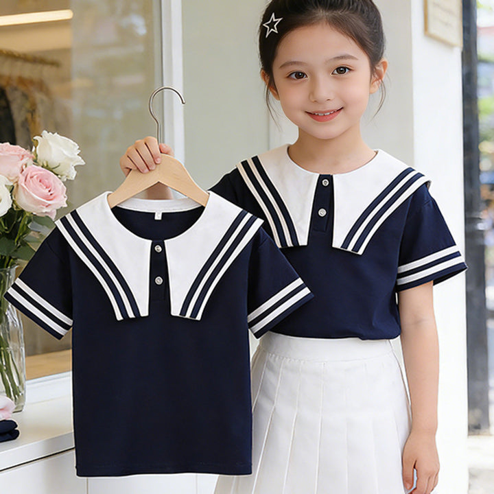 Girls' sailor T-shirt with striped collar and button details Mune Fashion