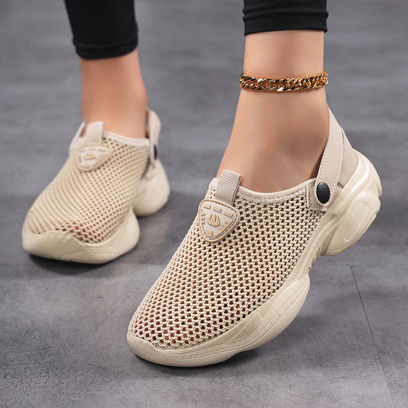 Women’s lightweight knitted slip-on shoes with mesh upper, shock-absorbing platform sole and adjustable heel strap Mune Fashion