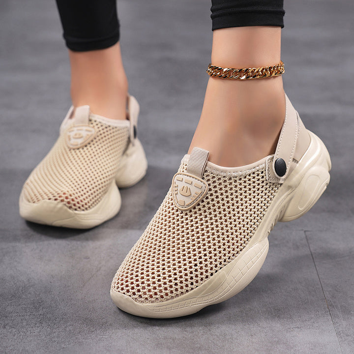 Women’s lightweight knitted slip-on shoes with mesh upper, shock-absorbing platform sole and adjustable heel strap Mune Fashion