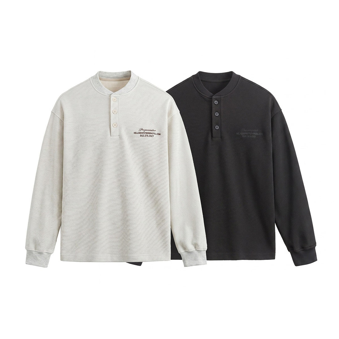 Unisex Loose-fitting Henley sweatshirt with waffle texture and ribbed cuffs Mune Fashion