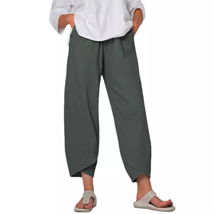 Women's loose linen pants with high waistband, tulip hem, and side pockets Mune Fashion