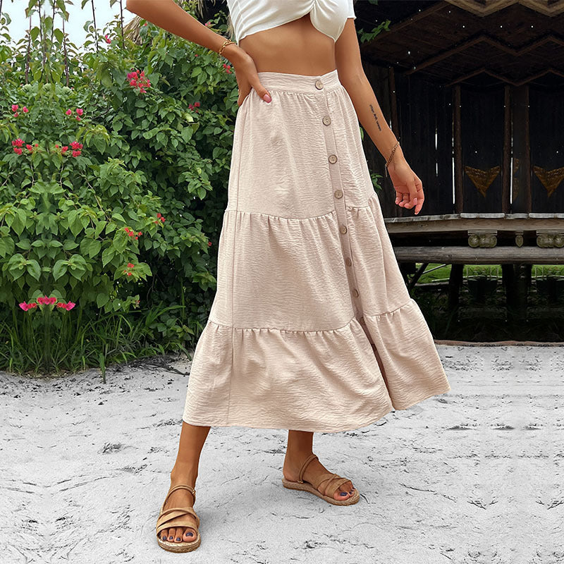 Women's tiered midi skirt with full button placket and high waistband Mune Fashion