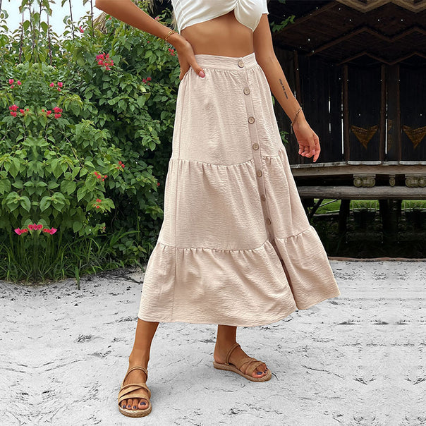 Women's tiered midi skirt with full button placket and high waistband Mune Fashion