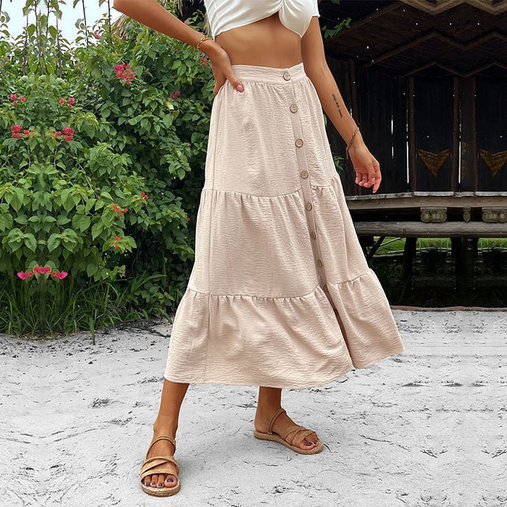 Women's tiered midi skirt with full button placket and high waistband Mune Fashion