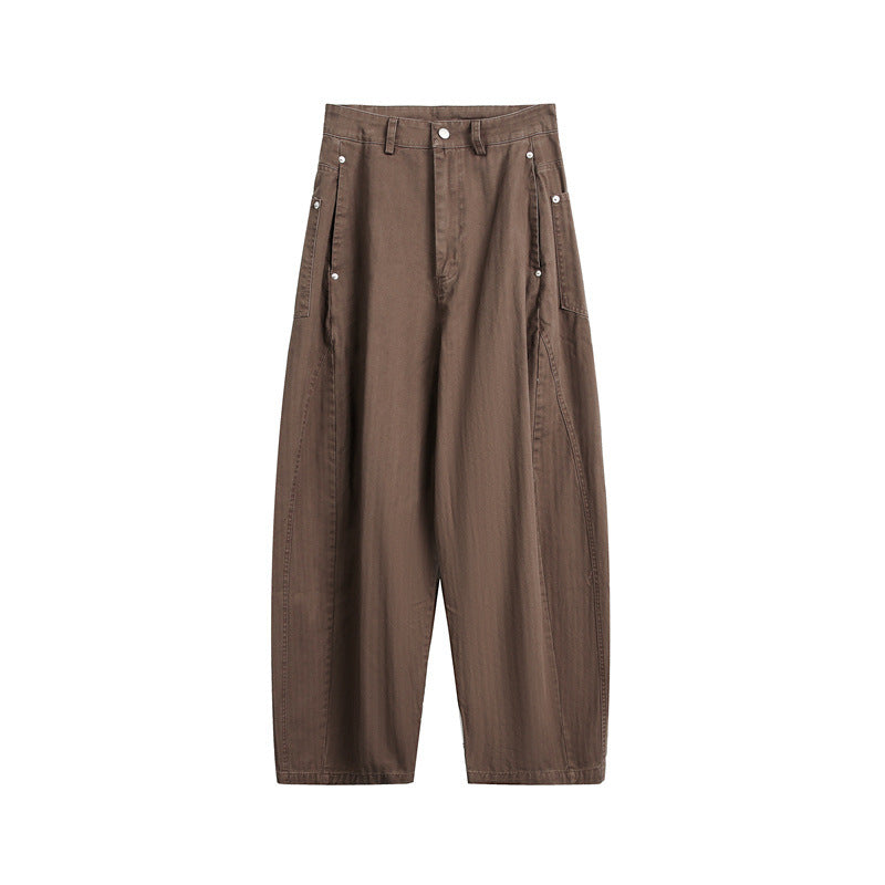Women's Wide High-Waist Cargo Pants with Drop Crotch and Patch Side Pockets Mune Fashion