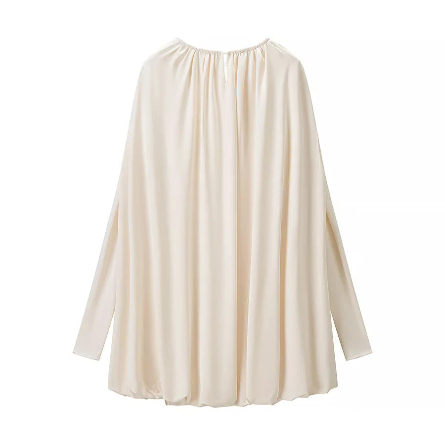 Women nan pleated cape top with wide fall, long sleeve slits, and elastic round neckline Mune Fashion