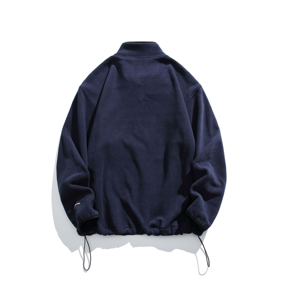 Unisex Fleece-Half-Zip Pullover with Stand-up Collar, Drawstring Hem and Logo Embroidery Mune Fashion