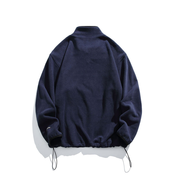 Unisex Fleece-Half-Zip Pullover with Stand-up Collar, Drawstring Hem and Logo Embroidery Mune Fashion