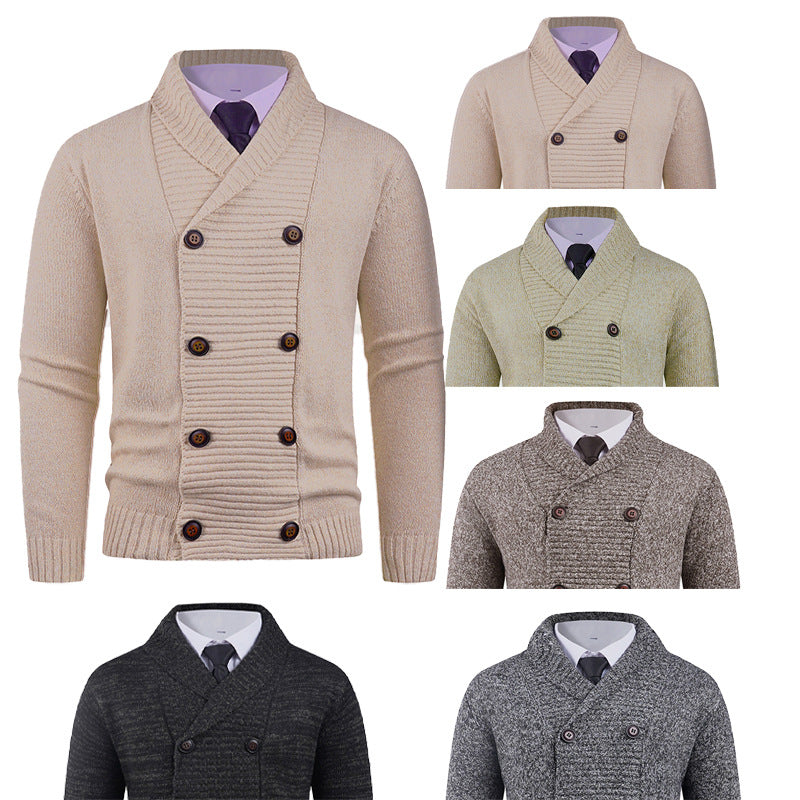 Men's double-breasted chunky knit cardigan with overlapping shawl collar Mune Fashion