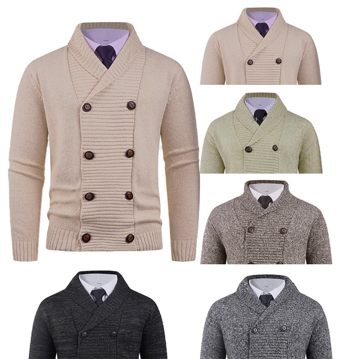 Men's double-breasted chunky knit cardigan with overlapping shawl collar Mune Fashion