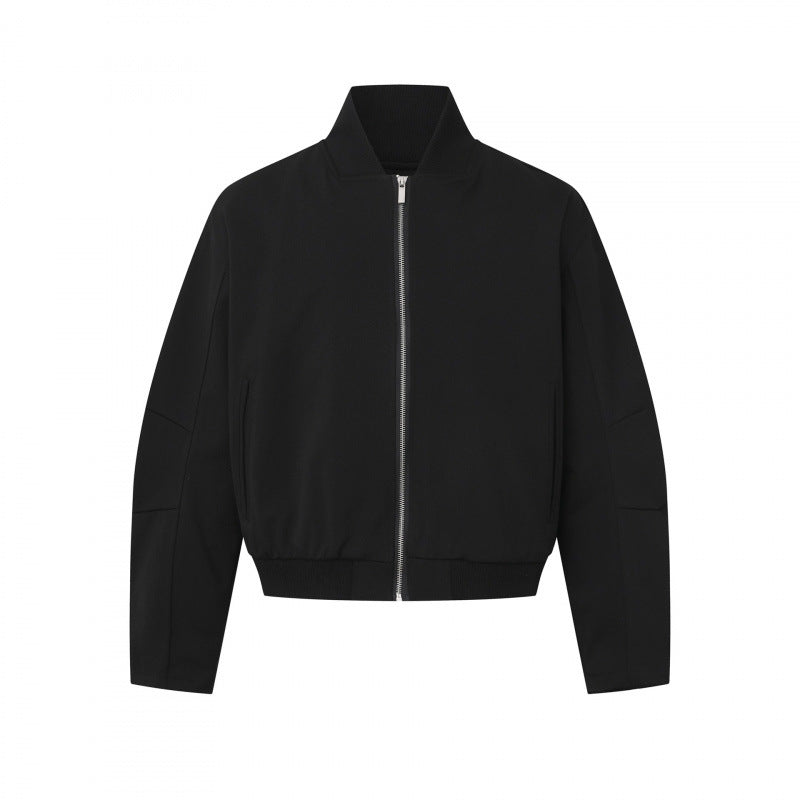 Unisex Short-cut minimalist bomber jacket with ribbed stand-up collar and concealed zipper placket Mune Fashion