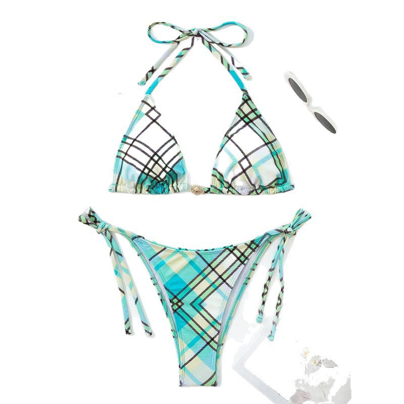 Ladies triangle bikini with stylish check design Mune Fashion