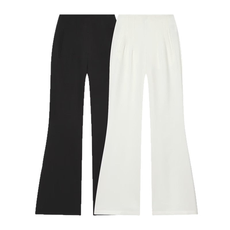 Women's High-Waisted Wide Fabric Pants with Straight Leg and Hidden Waistband Mune Fashion