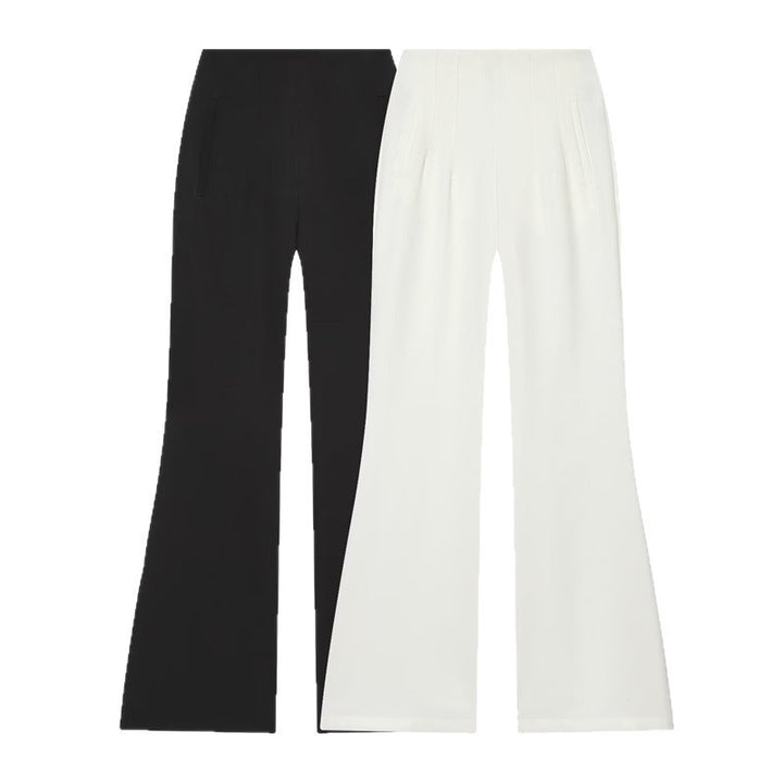 Women's High-Waisted Wide Fabric Pants with Straight Leg and Hidden Waistband Mune Fashion
