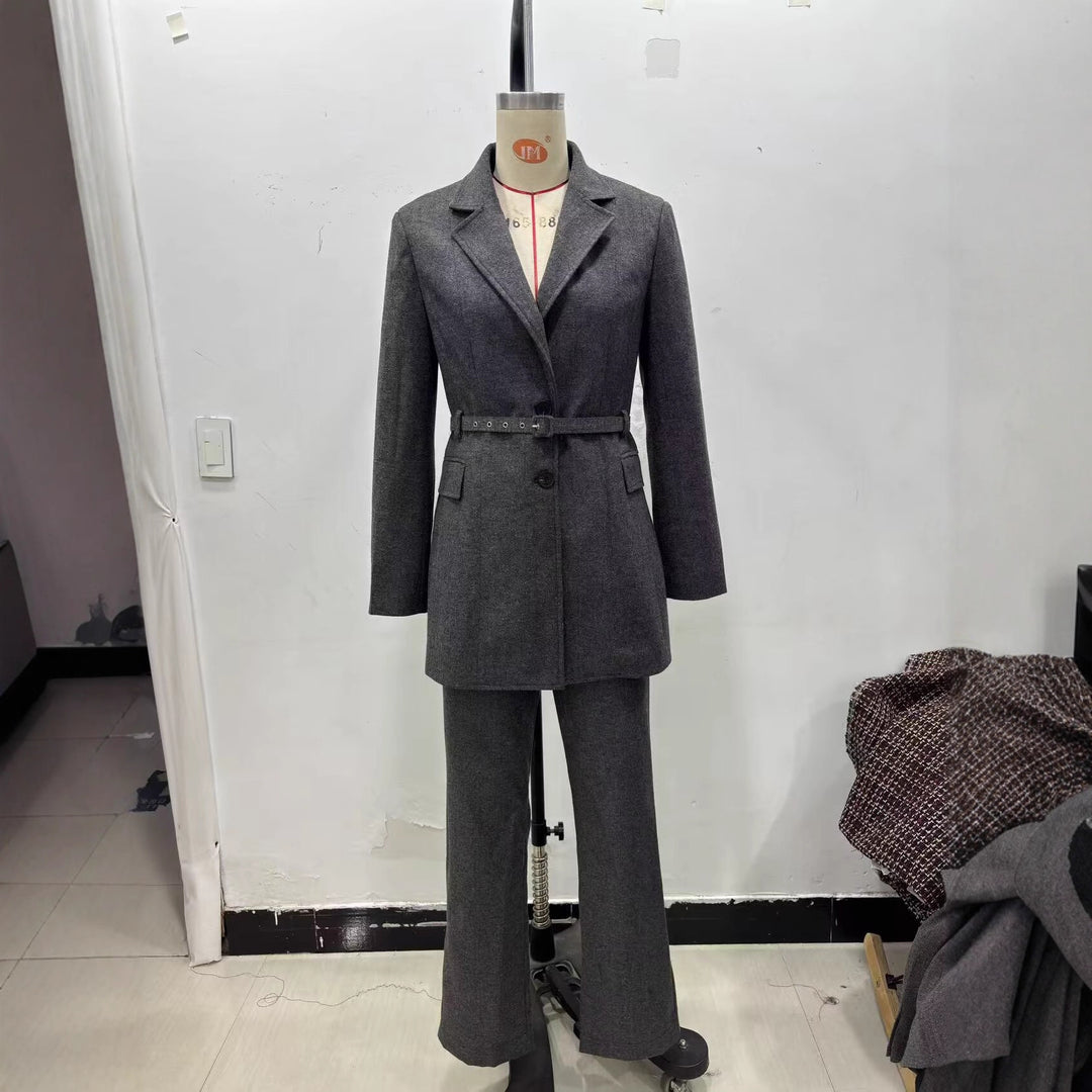 Women Straight Cut Suit Trousers with High Waist and Crease Mune Fashion