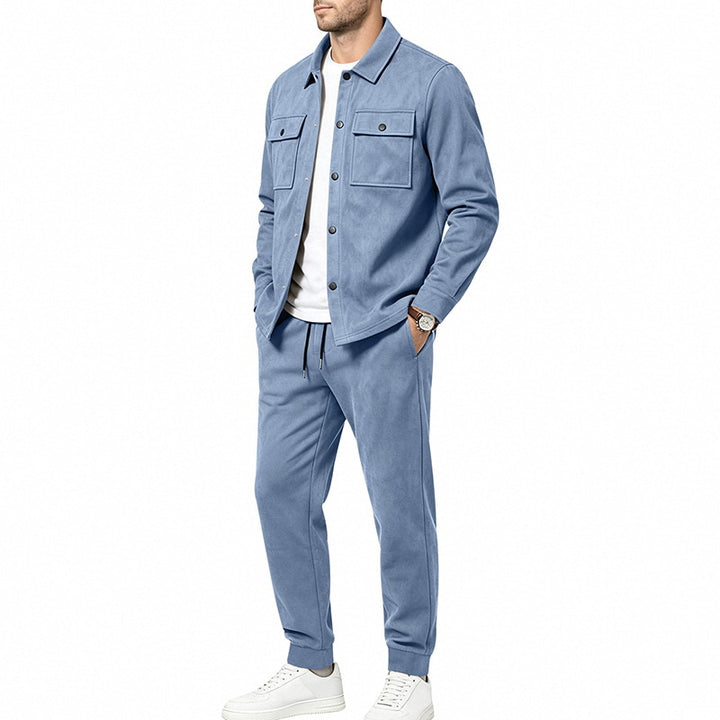 Men's velour lounge set with overshirt, patch breast pockets, and tapered jogging pants Mune Fashion