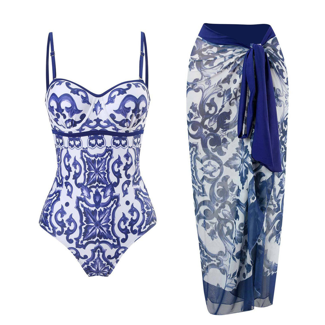 Women's One-Piece Swimsuit with Elegant Wrap Skirt Mune Fashion