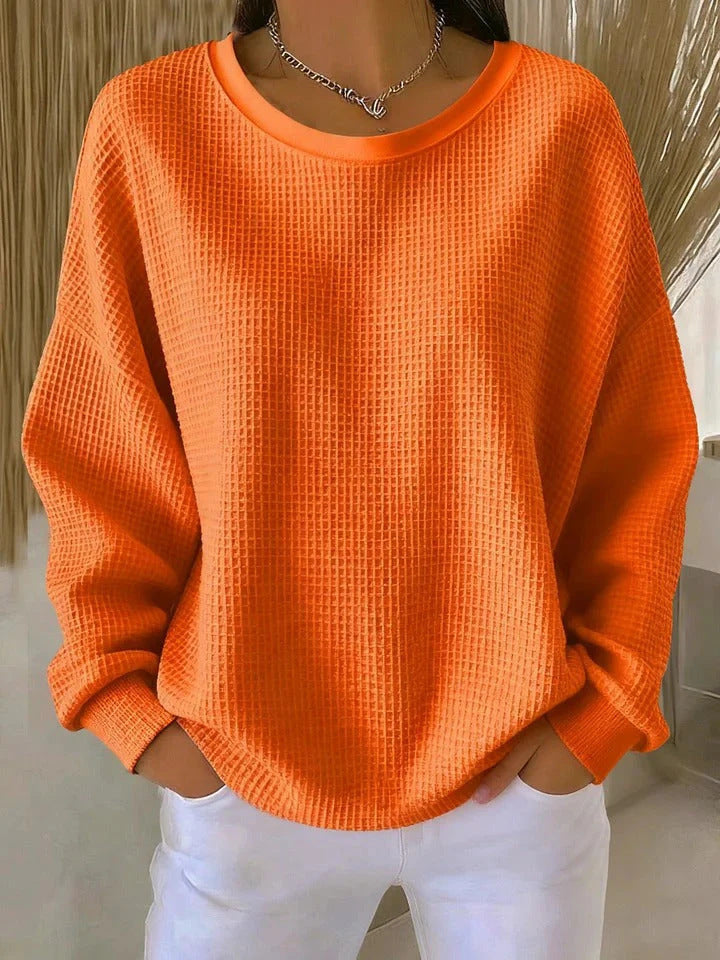 Women’s Oversize Waffle Knit Sweatshirt with Round Neck Mune Fashion