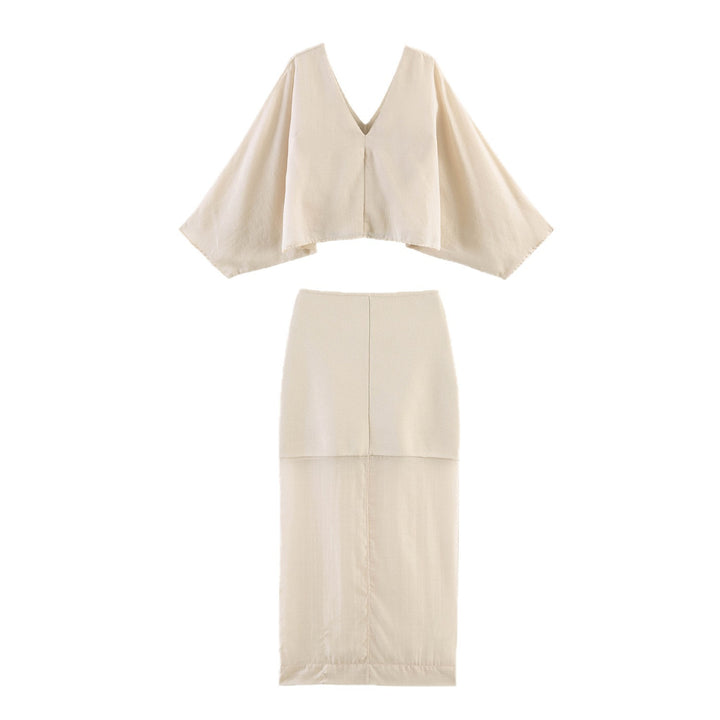 Women Oversized Linen Blouse with V-Neck and Wide Batwing Sleeves Mune Fashion