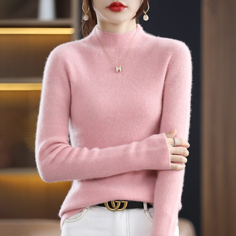 Women's Slim Short Roll Neck Sweater in Cozy Cashmere Look with Fine Rib Structure Mune Fashion