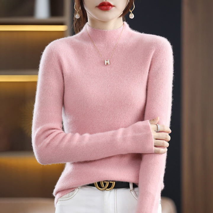 Women's Slim Short Roll Neck Sweater in Cozy Cashmere Look with Fine Rib Structure Mune Fashion