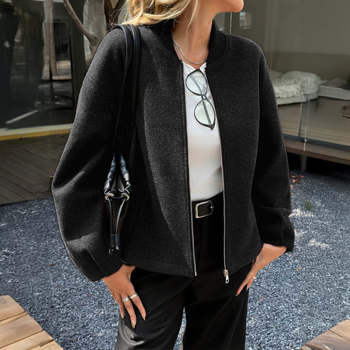 Women's lightweight fleece bomber jacket with stand-up collar, two-way zipper, and casual oversized fit Mune Fashion