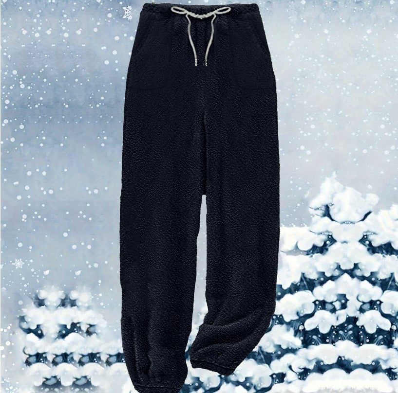 Women's cozy Sherpa fleece lounge pants with drawstring, high waist and elastic cuffs Mune Fashion