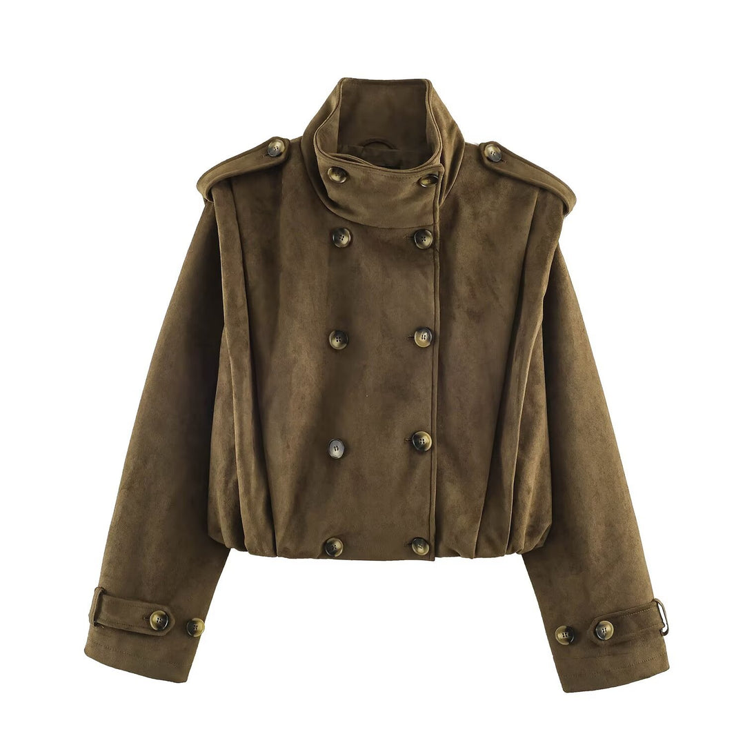Women’s short jacket in sailor and military mix with high stand-up collar, epaulettes and fitted drawstring Mune Fashion