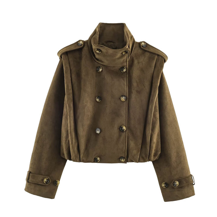 Women’s short jacket in sailor and military mix with high stand-up collar, epaulettes and fitted drawstring Mune Fashion
