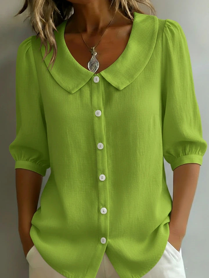 Ladies Elegant Blouse with Large Collar and Button Placket Mune Fashion
